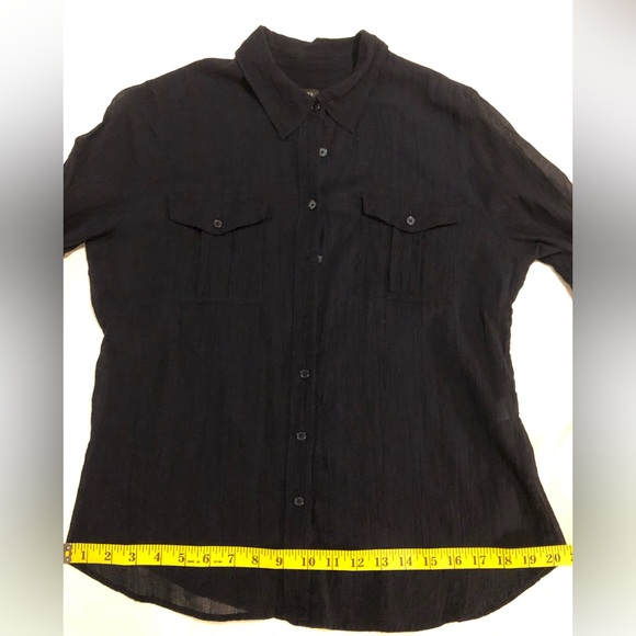 Talbots, nautical blue, gauzy button down with button back tab sleeves, 12 - Picture 5 of 12